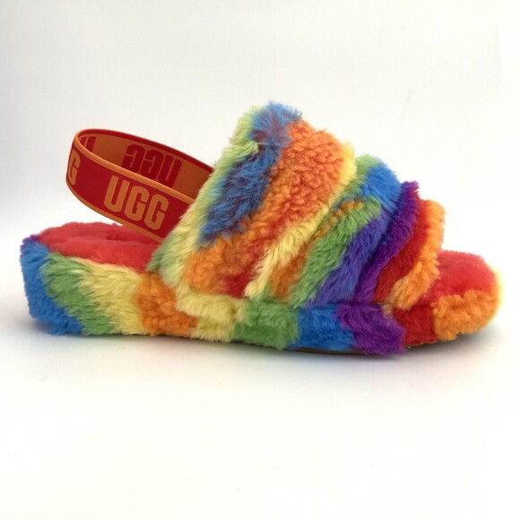 New UGG Australia Rainbow Fluff Yeah Slide Cali Collage Sandals 9 - Picture 2 of 12